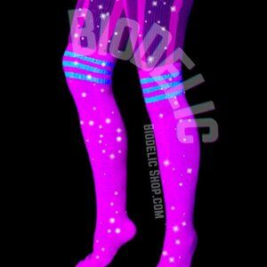 Neon pink socks UV Reactive Cheerleader EDM Blacklight knee high socks
